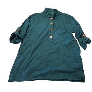 Neon Buddha Turquoise Tunic 3/4 Sleeve Mandarin Collar, Pockets, NWT